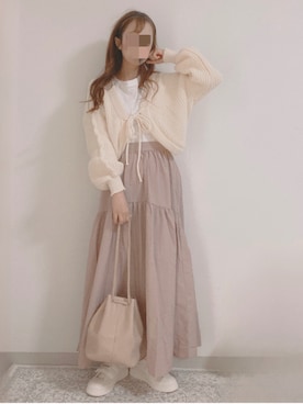 「shopnikoniko（ショップニコニコ）の巾着ショルダーバッグ 巾着型（ショルダーバッグ）」を使った、shiroさん（レディース・159cm）の春コーディネート