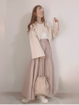 「shopnikoniko（ショップニコニコ）の巾着ショルダーバッグ 巾着型（ショルダーバッグ）」を使った、shiroさん（レディース・159cm）の春コーディネート