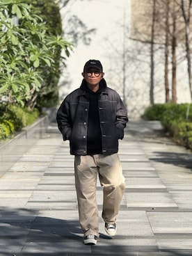 「MUJI Labo（ムジラボ）のアイテム（デニムジャケット、ブルー系）」を使った、Colorholic manさん（メンズ・172cm）の春コーディネート