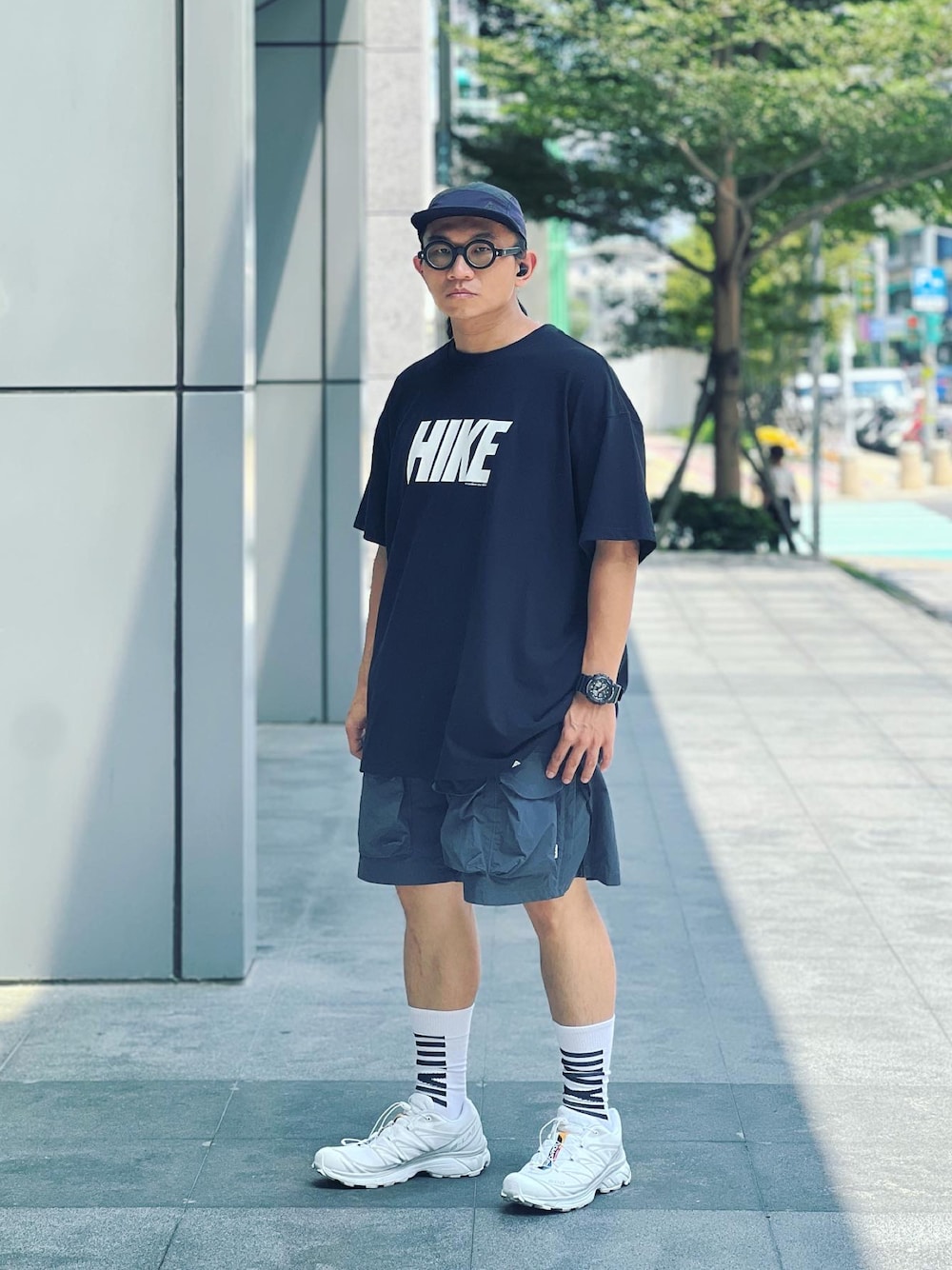 「NIKE、NIKEACG、LAKH、SALOMON、ootd、streetstyle、streetfashion、menswear、白スニーカー、メンズファッション」｜「NIKE ACGのアイテム（キャップ、パープル系）」を使った、Colorholic manさん（メンズ・172cm）の夏コーディネートの1枚目の写真