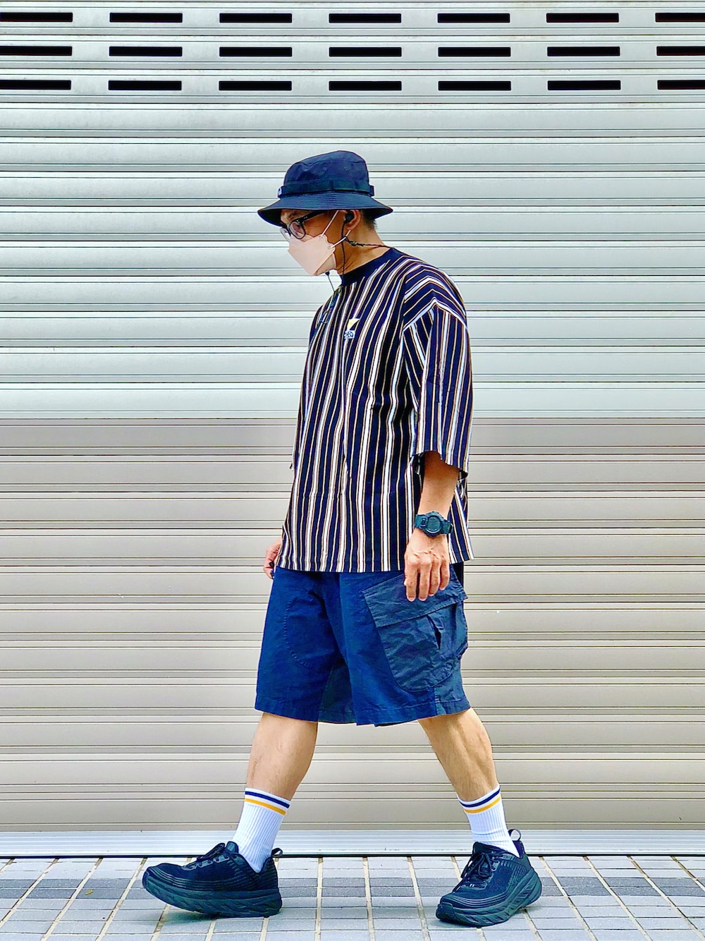 「MAISON KITSUNE、clubstubborn、HOKAONEONE、THE NORTH FACE、ootd、streetstyle、streetfashion、menswear」｜「THE NORTH FACEのアイテム（ハンチング/ベレー帽、ブラック系）」を使った、Colorholic manさん（メンズ・172cm）の秋コーディネートの1枚目の写真