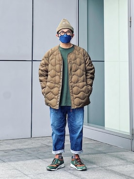 「patagonia」｜「アイテム（ニットキャップ/ビーニー）」を使った、Colorholic manさん（メンズ・172cm）の冬コーディネート