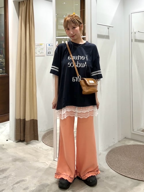 neutral】リボンスリーブレースレイヤードTシャツワンピ（T