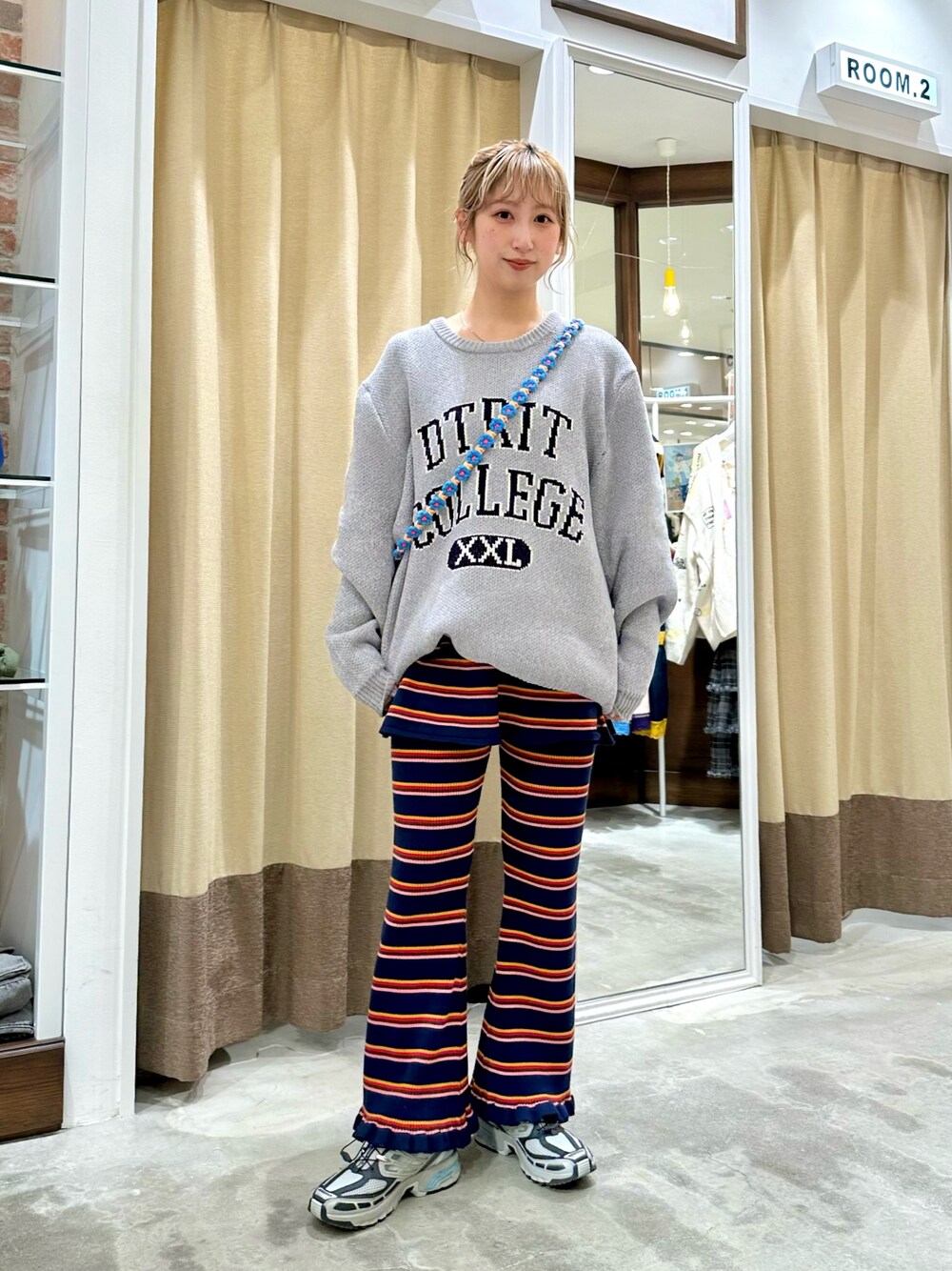 HELLO.SANFRANCISCO マルチボーダーニットフレアパンツ HELLO.SANFRANCISCO/ハローサンフランシスコ】マルチボーダー