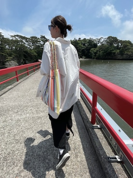 「アイテム（トートバッグ）」を使った、16さん（レディース・170cm）の夏コーディネート