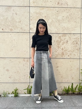 「アイテム（デニムスカート、グレー系）」を使った、ももさん（レディース・160cm）の夏コーディネート