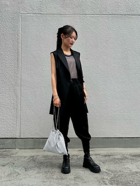 「LOVELESS（ラブレス）のタキシードジレ（その他アウター、ブラック系）」を使った、ももさん（レディース・160cm）の夏コーディネート