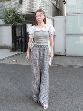 「loni（ロニ）の【金属アレルギー対応】Stem 2way choker（2WAYチョーカー）（チョーカー、シルバー系）」を使った、Nanamiさん（レディース・156cm）の秋コーディネート