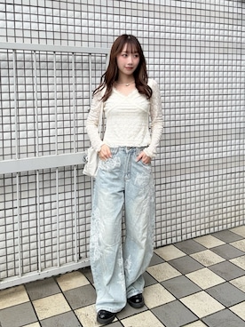 「Birthday room（バースデイルーム）のロングハンドルミニBAG/Long-Handle Mini Bag（ショルダーバッグ、ホワイト系）」を使った、Nanamiさん（レディース・156cm）の秋コーディネート