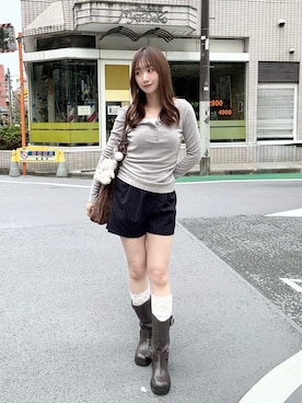 「MOUSSY（マウジー）のF/L ENGENEER BOOTS（ブーツ、ブラウン系）」を使った、Nanamiさん（レディース・156cm）の秋コーディネート