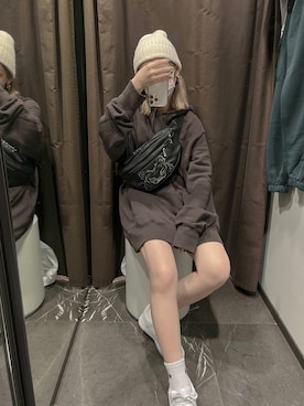 「KENZO」｜「アイテム（ニットキャップ/ビーニー）」を使った、Nanamiさん（レディース・156cm）の冬コーディネート