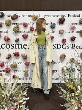 「春ニット」｜「アイテム（ノーカラーコート）」を使った、Nanamiさん（レディース・156cm）の春コーディネート