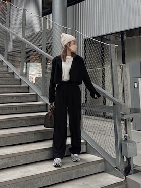 「LVEU.（ラブユ.）のアイテム（セットアップ）」を使った、Nanamiさん（レディース・156cm）の春コーディネート