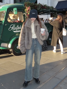 「アイテム（ローファー）」を使った、Nanamiさん（レディース・156cm）の冬コーディネート