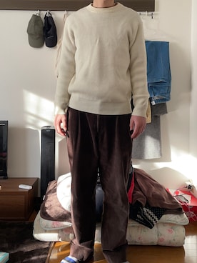 「BACK NUMBER（バックナンバー）のアイテム（ニット/セーター）」を使った、アクセルさん（メンズ・179cm）の冬コーディネート