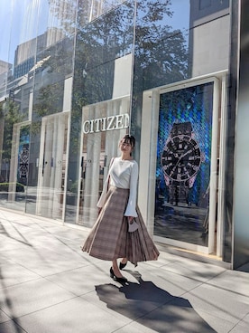 「SNIDEL（スナイデル）のアイテム（スカート、ベージュ系）」を使った、かぉさん（レディース・152cm）の秋コーディネート