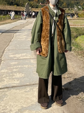 「軍物」｜「アイテム（ブーツ）」を使った、マリコスさん（レディース・154cm）の秋コーディネート