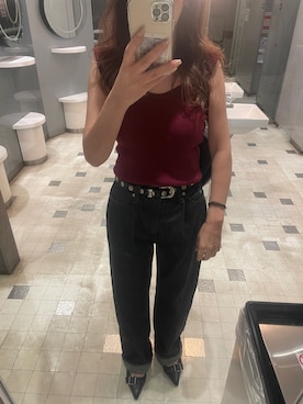 「アイテム（タンクトップ、レッド系）」を使った、meguuuさん（レディース・156cm）の秋コーディネート