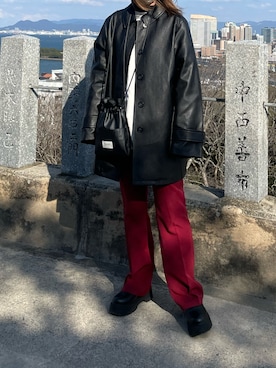 「PBLIM（ページボーイリム）のアイテム（スラックス）」を使った、meguuuさん（レディース・156cm）の冬コーディネート