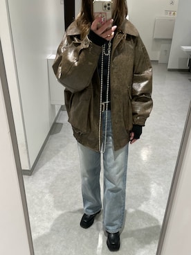 「SLY（スライ）のアイテム（ブルゾン）」を使った、meguuuさん（レディース・156cm）の冬コーディネート