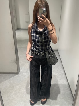 「アイテム（その他トップス、ブルー系）」を使った、meguuuさん（レディース・156cm）の夏コーディネート