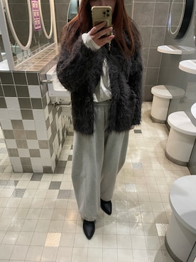 「MOUSSY（マウジー）のアイテム（カーディガン/ボレロ）」を使った、meguuuさん（レディース・156cm）の冬コーディネート