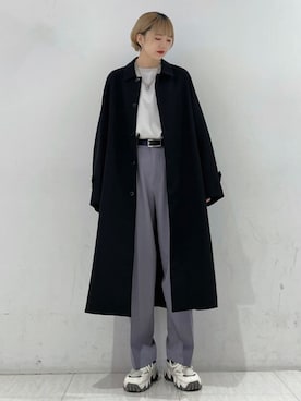 「JUNRED（ジュンレッド）のアイテム（ステンカラーコート）」を使った、shioriさん（レディース・164cm）の秋コーディネート