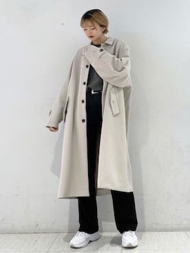 「JUNRED（ジュンレッド）のアイテム（ステンカラーコート）」を使った、shioriさん（レディース・164cm）の秋コーディネート