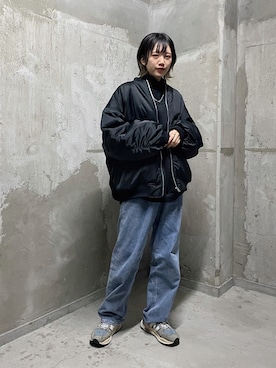 「JUNRED（ジュンレッド）のアイテム（MA-1）」を使った、shioriさん（レディース・164cm）の冬コーディネート