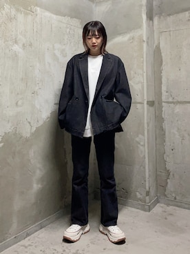 「JUNRED（ジュンレッド）のアイテム（デニムジャケット）」を使った、shioriさん（レディース・164cm）の冬コーディネート