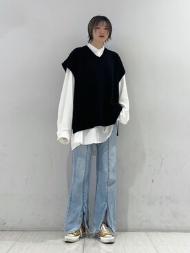「re_k by JUNRED（レクバイジュンレッド）のアイテム（ベスト）」を使った、shioriさん（レディース・164cm）の冬コーディネート