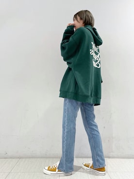 「re_k by JUNRED（レクバイジュンレッド）のアイテム（パーカー）」を使った、shioriさん（レディース・164cm）の秋コーディネート