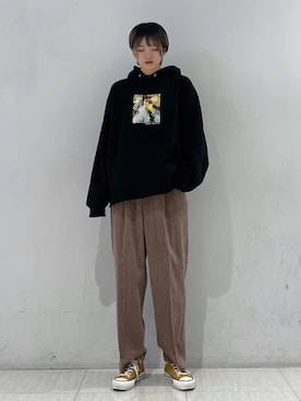 「JUNRED（ジュンレッド）のアイテム（パーカー）」を使った、shioriさん（レディース・164cm）の冬コーディネート