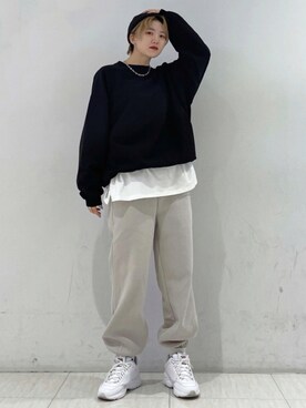 「JUNRED（ジュンレッド）のアイテム（スウェットパンツ）」を使った、shioriさん（レディース・164cm）の秋コーディネート