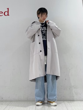 「JUNRED（ジュンレッド）のアイテム（ステンカラーコート）」を使った、shioriさん（レディース・164cm）の冬コーディネート