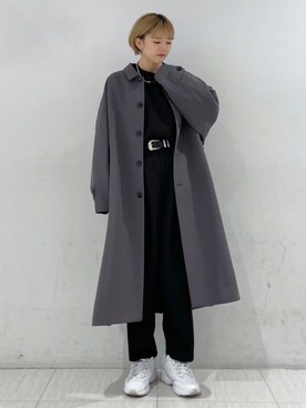 「JUNRED（ジュンレッド）のアイテム（ステンカラーコート）」を使った、shioriさん（レディース・164cm）の秋コーディネート