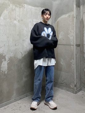「re_k by JUNRED（レクバイジュンレッド）のアイテム（ニット/セーター）」を使った、shioriさん（レディース・164cm）の冬コーディネート