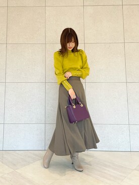 「ボリュームニット」｜「アイテム（アクセサリー）」を使った、miho.kさん（レディース・158cm）の秋コーディネート