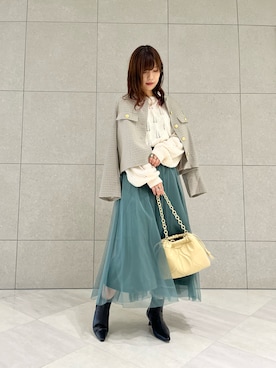 「ケーブルニット」｜「アイテム（ノーカラージャケット）」を使った、miho.kさん（レディース・158cm）の秋コーディネート