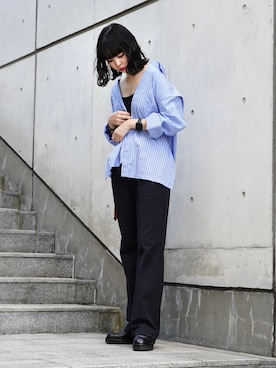 「Yohji Yamamoto（ヨウジヤマモト）のアイテム（ローファー）」を使った、百さん（レディース・160cm）の春コーディネート