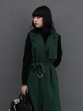 「UNIQLO（ユニクロ）のアイテム（ワンピース/ドレス、グリーン系）」を使った、百さん（レディース・160cm）の春コーディネート