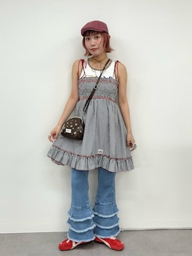 「アイテム（チュニック、ブラック系）」を使った、みゆさん（レディース・164cm）の夏コーディネート