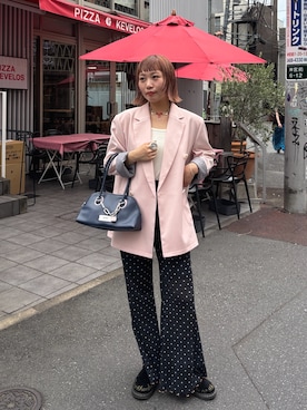 「HELLO.SANFRANCISCO（ハローサンフランシスコ）の【HELLO.SANFRANCISCO/ハローサンフランシスコ】アソート柄フロッキープリントフレアパンツ（その他パンツ）」を使った、みゆさん（レディース・164cm・20代）の夏コーディネート