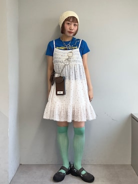 「CIAOPANIC（チャオパニック）のテックメリージェーンスニーカー（その他シューズ、ブラウン系）」を使った、みゆさん（レディース・164cm）の春コーディネート