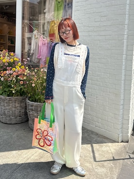 「HELLO.SANFRANCISCO（ハローサンフランシスコ）の【HELLO.SANFRANCISCO/ハローサンフランシスコ】プリントワッフルラグランTEE（Tシャツ/カットソー、ブルー系）」を使った、みゆさん（レディース・164cm）の春コーディネート