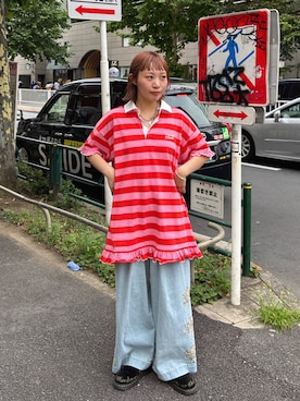 「ボーダートップス」｜みゆさん（レディース・164cm）の夏コーディネート