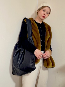 「アイテム（ニットキャップ/ビーニー）」を使った、misakiさん（レディース・158cm・30代）の冬コーディネート