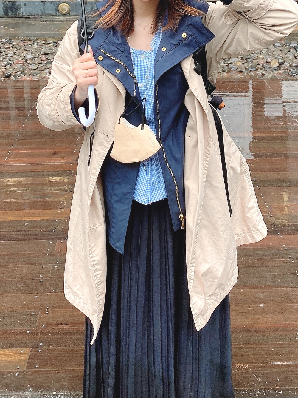 「GUのアイテム（マウンテンパーカー、ブルー系）」を使った、しほさん（レディース・153cm）の夏コーディネートの1枚目の写真