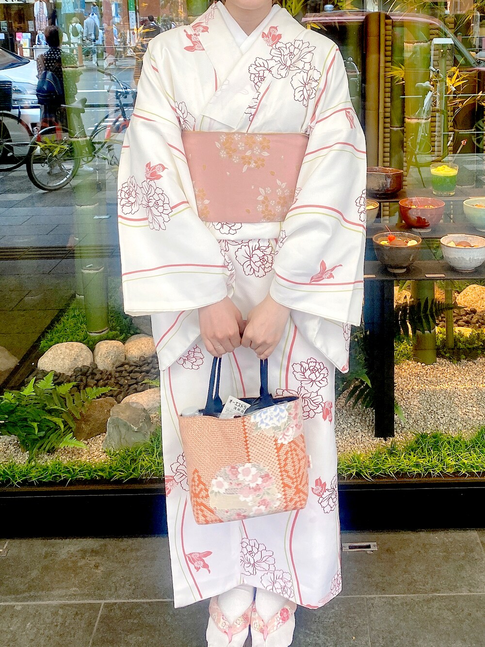 「no brandのアイテム（着物、ピンク系）」を使った、しほさん（レディース・153cm）の夏コーディネートの1枚目の写真