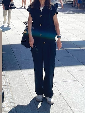 「アイテム（チノパンツ、ブルー系）」を使った、しずさん（レディース・156cm）の夏コーディネート
